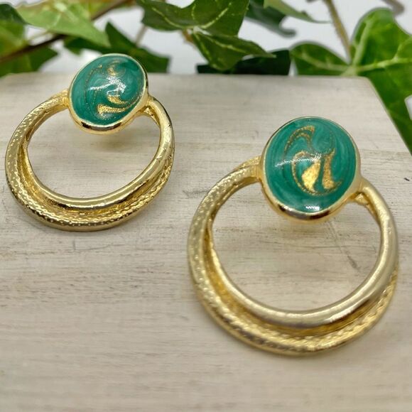Y2K Circular Pierced Dangling Hoop Earrings - Picture 1 of 5
